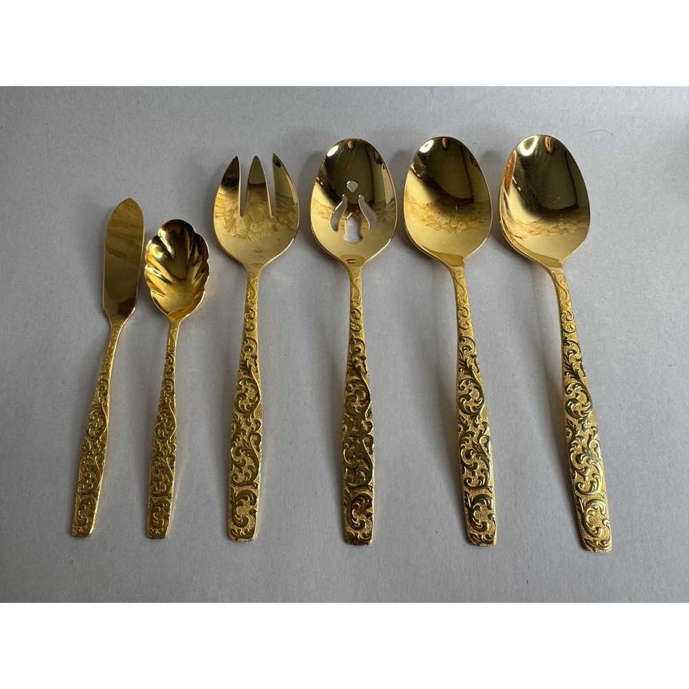 Americana Golden Heritage Gold Electroplate Flatware Hostess Serving Set 6pc